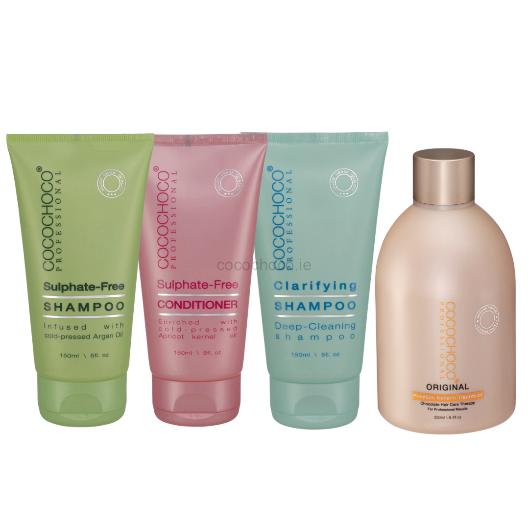 250ml Keratin Original + 150ml Clarifying Shampoo + 150ml Sulphate Free Shampoo & Conditioner