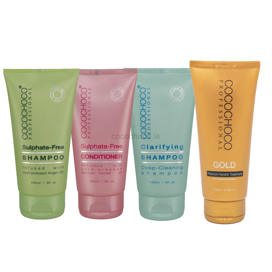 100ml Keratin Gold + 150ml Clarifying Shampoo + 150ml Sulphate Free Shampoo & Conditioner