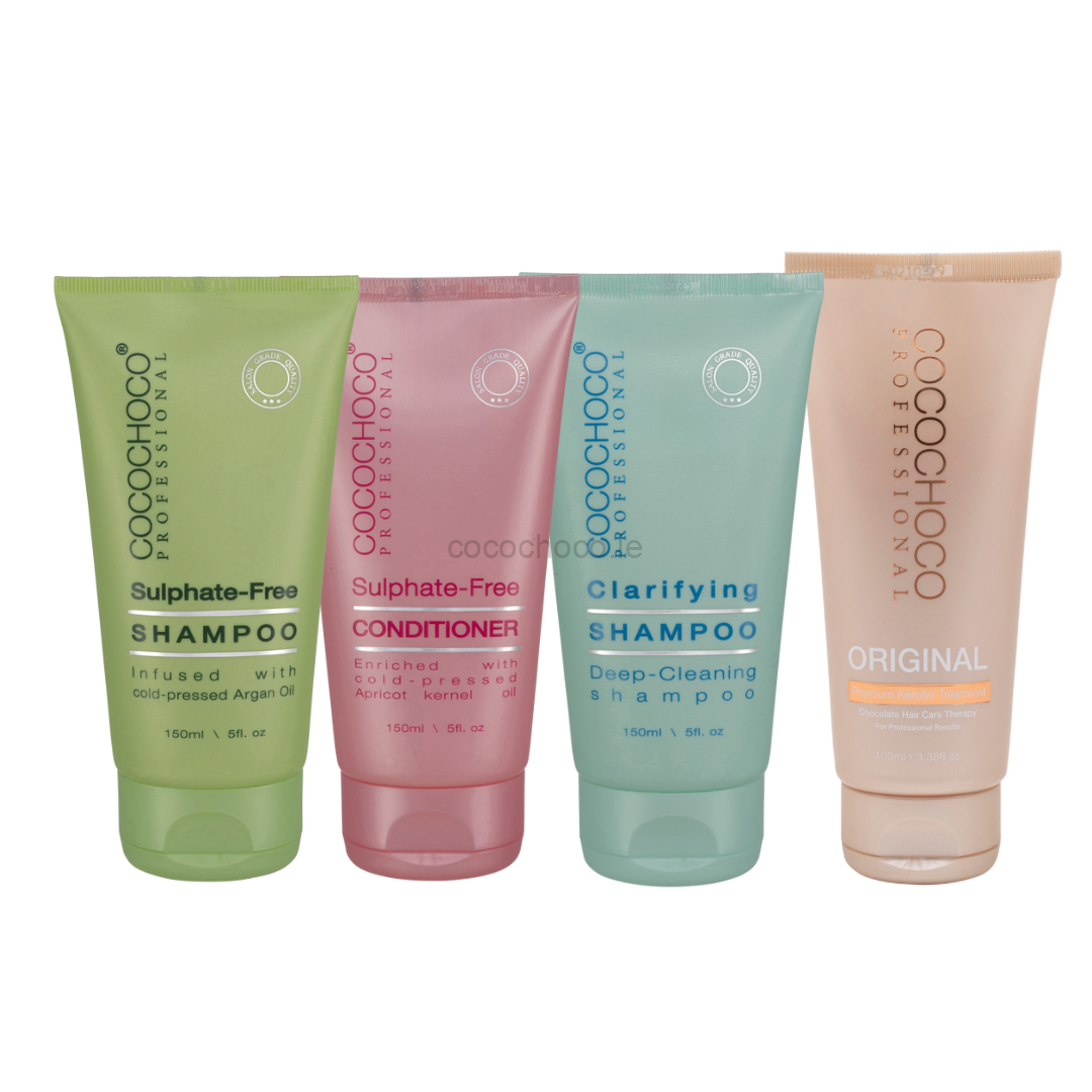 100ml Keratin Original + 150ml Clarifying Shampoo + 150ml Sulphate Free Shampoo & Conditioner