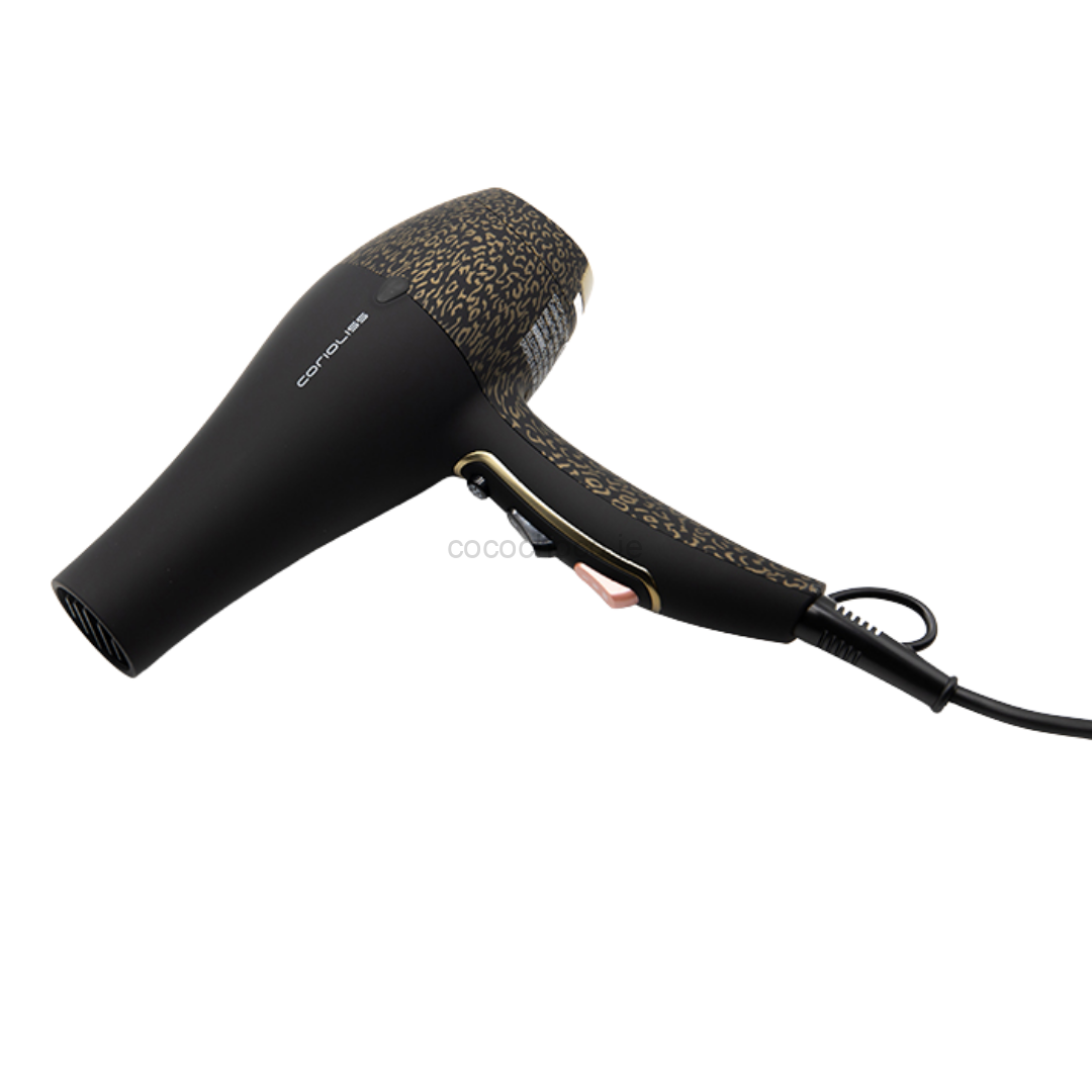 Corioliss Flow Hair Dryer: Gold Leopard Soft Touch Finish