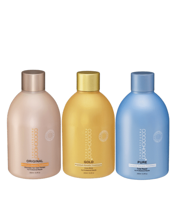 3 Cocochoco Keratins: Gold 250ml, Original 250ml, Pure 250ml