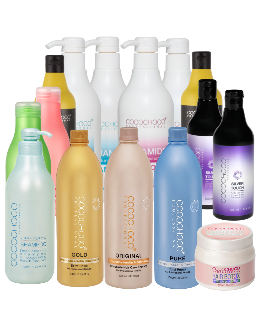 Starter Kit 1: Keratin Original, Pure and Gold 1L, Clarifying Shampoo 1L, Hair Botox, 10 Shampoo & Conditioner (mix and match)