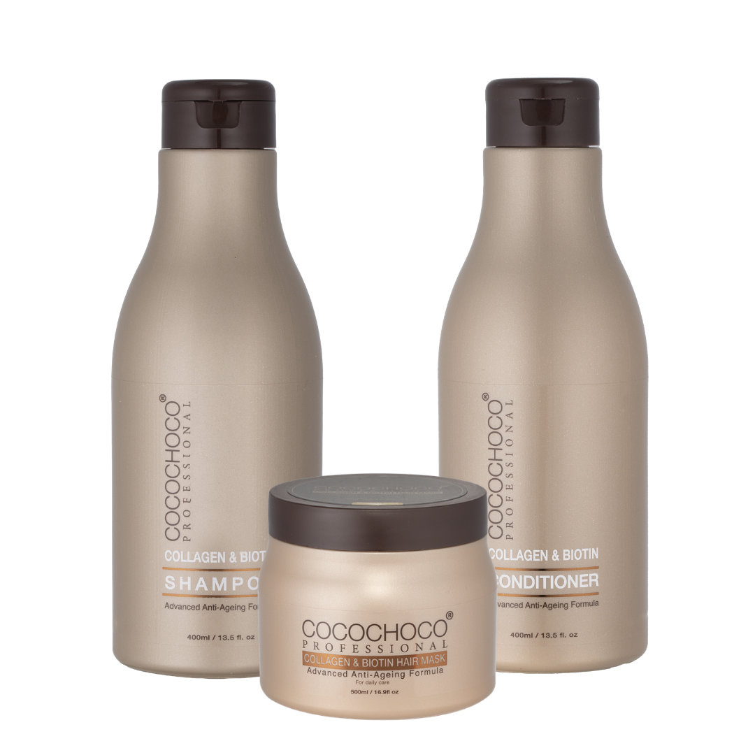 Cocochoco Collagen and Biotin Shampoo & Conditioner 400ml + Collagen and Biotin Hair Mask 500ml
