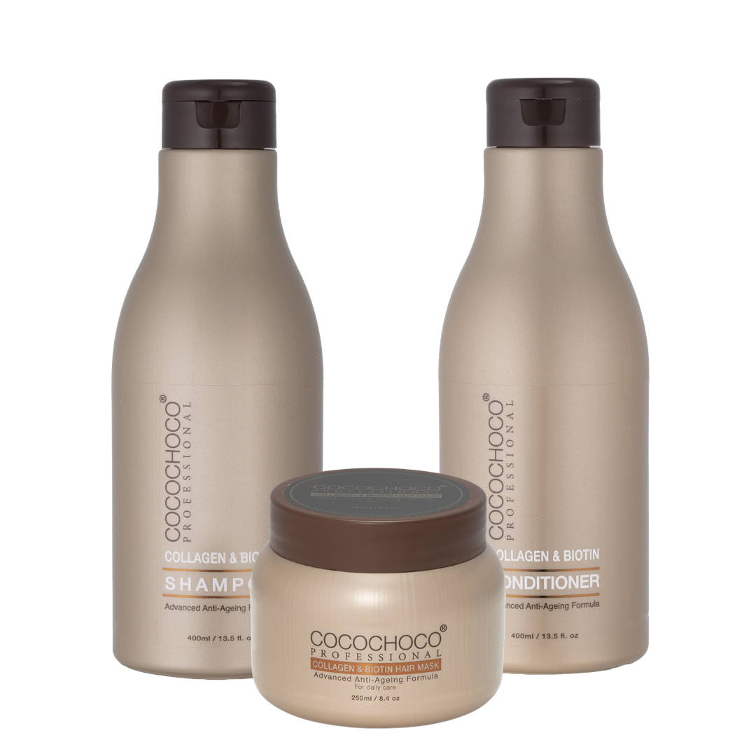 Cocochoco Collagen and Biotin Shampoo & Conditioner 400ml + Collagen and Biotin Hair Mask 250ml